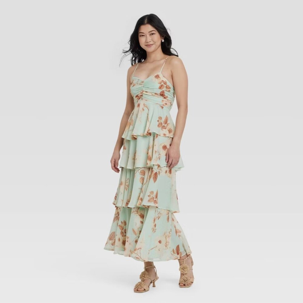 NWT A New Day Tiered Ruffle Maxi Dress Mint Floral - Picture 3 of 3